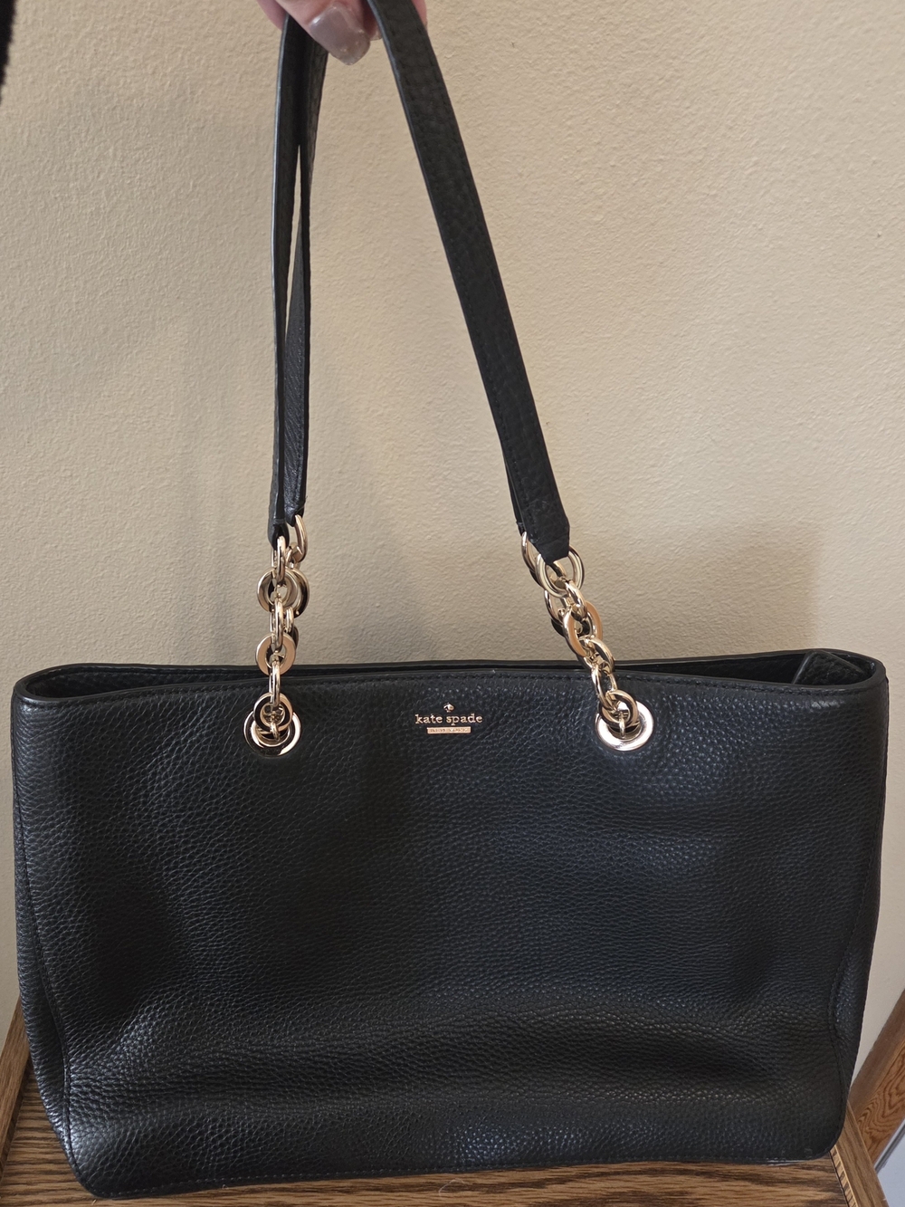 kate spade Black Pebbled Leather Chain-Accent Tote